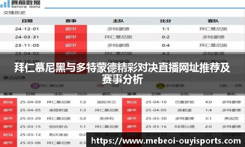 拜仁慕尼黑与多特蒙德精彩对决直播网址推荐及赛事分析